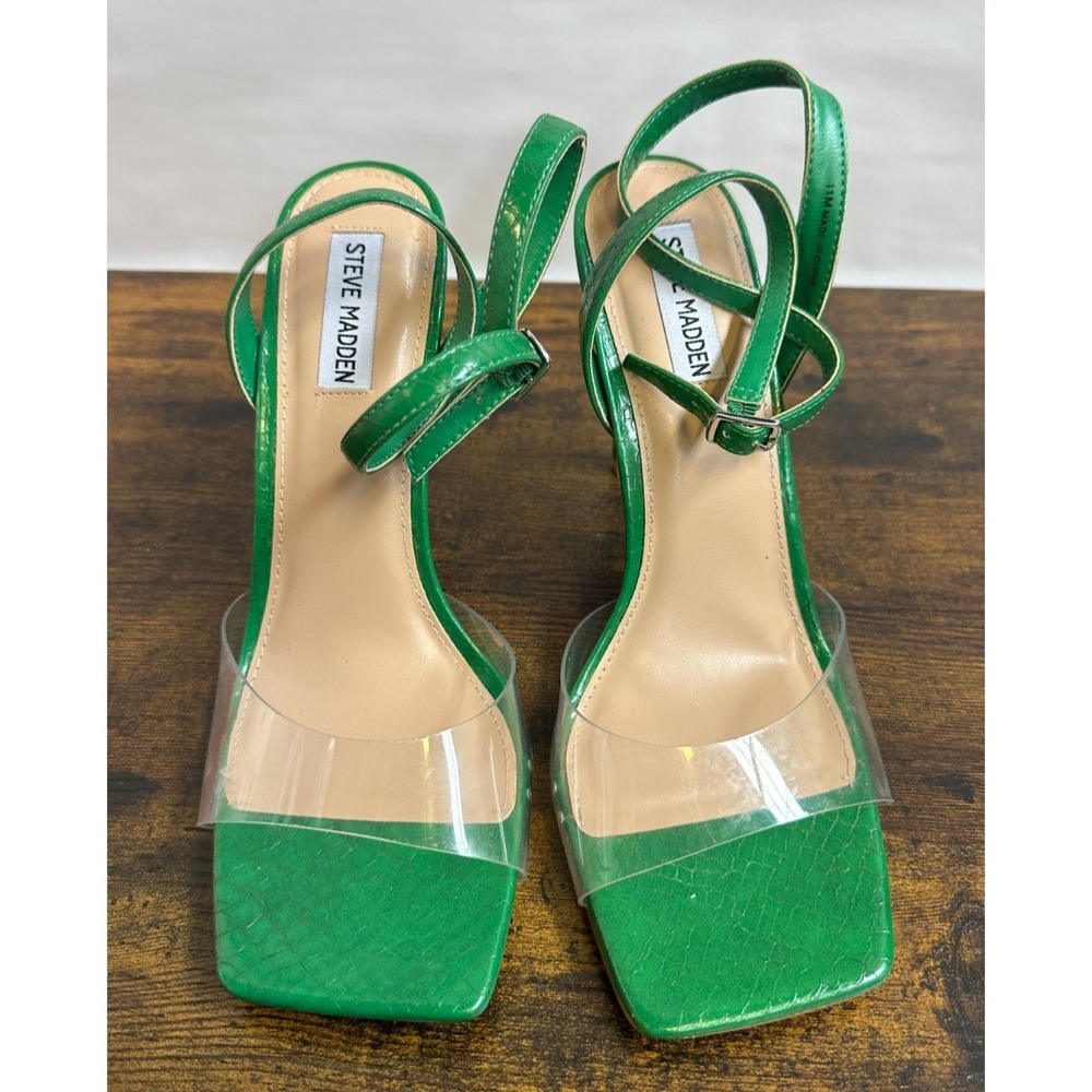Steve Madden Jessenia Green Croc Embossed Clear Strap Square Toe Heels 11 M - Picture 12 of 12